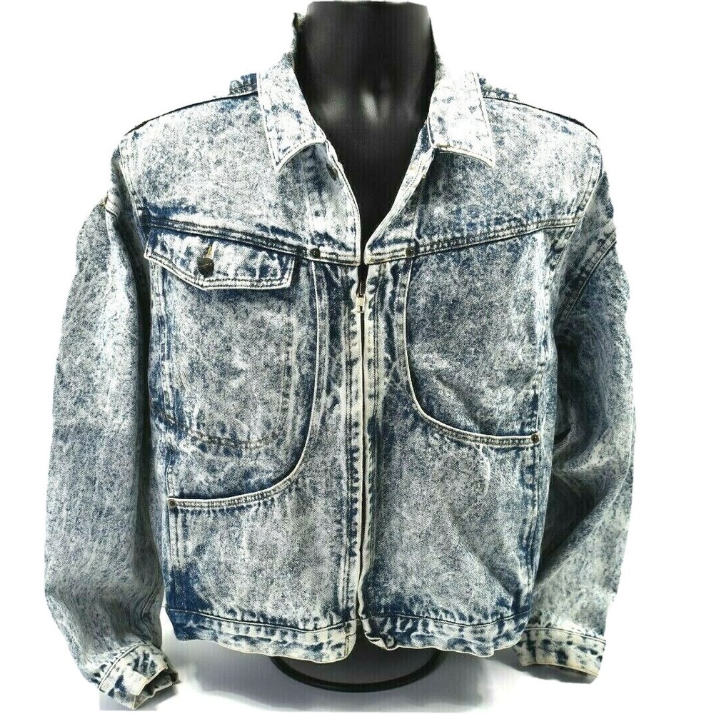 Theme Custom 1997 Women's Acid Wash Denim Jean Jacket Distressed Y2K  Size Large